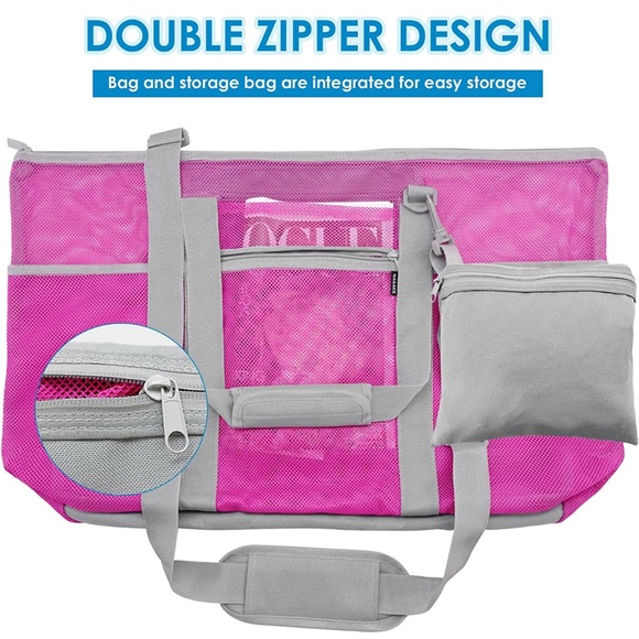 NWT Msaaex Pink Beach Bag Mesh Beach Bags with 9 Pockets Large Beach Tote - Picture 6 of 6